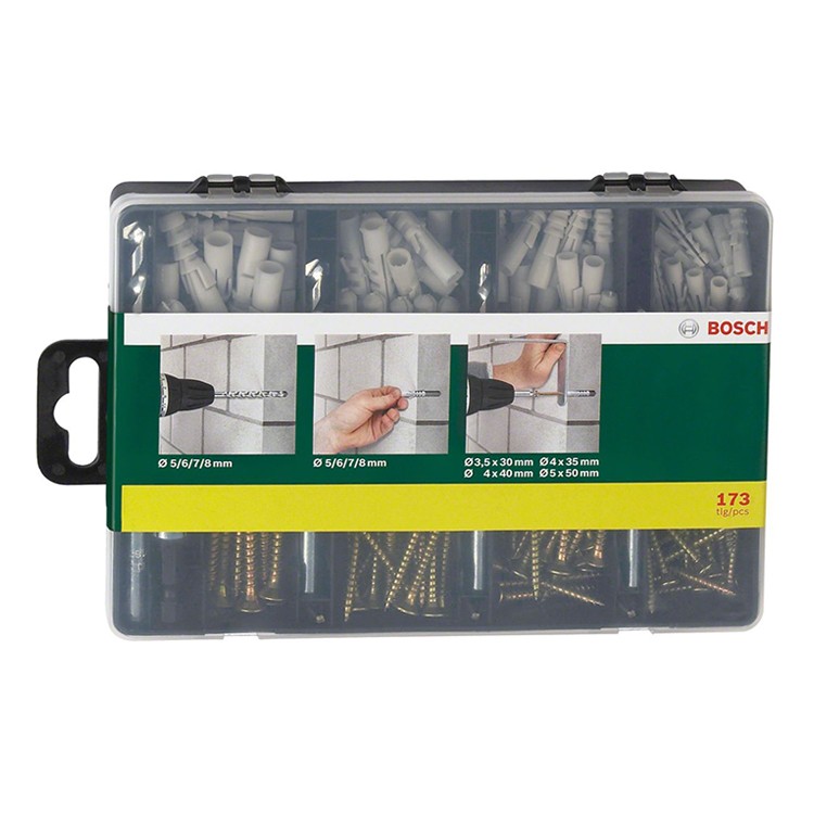 BOSCH 173 PARÇA DÜBEL, VİDA, MATKAP UÇLU SABİTLEME AKSESUAR SETİ 2607019511 resmi
