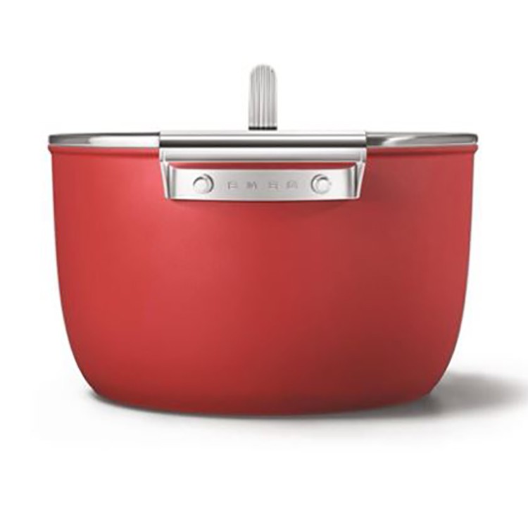SMEG CKFC2611RDMSMEG COOKWARE 50S STYLE KIRMIZI TENCERE CAM KAPAKLI 26 CM resmi