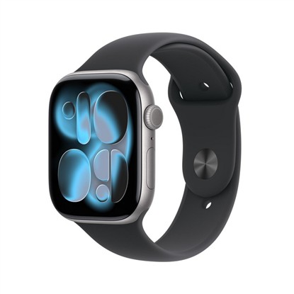 APPLE WATCH SERIES 11 GPS 46MM UZAY GRİSİ ALÜMİNYUM KASA VE SİYAH SPOR KORDON - M/L MEV44TU/A resmi