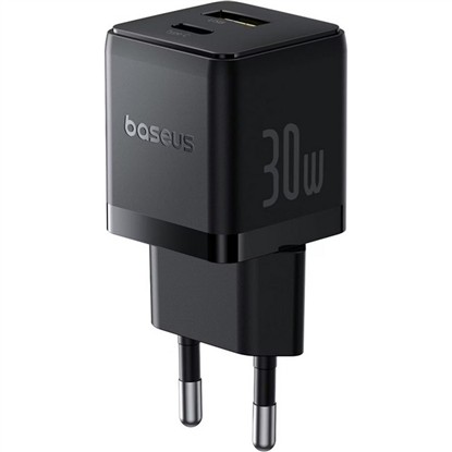 BASEUS PALM SERİSİ EU TYPE-C VE USB PORTLU 30W EU ŞARJ ADAPTÖRÜ-SİYAH P1011160A113-00 resmi