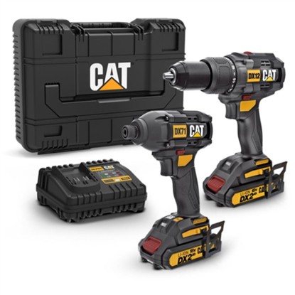 CAT DX12K 18VOLT/2.0AH LI-ION ÇİFT AKÜLÜ KÖMÜRSÜZ PROFESYONEL ŞARJLI DARBELİ MATKAP + DX71 KÖMÜRSÜZ DARBELİ TORNAVİDA KOMBO SET resmi