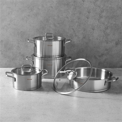 HİSAR LUSSO 8 PARÇA ÇELİK TENCERE SETİ SATEN 67977 resmi