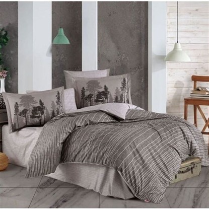 HOBBY TULLY KAHVE - POPLİN ÇİFT KİŞİLİK NEVRESİM TAKIMI resmi