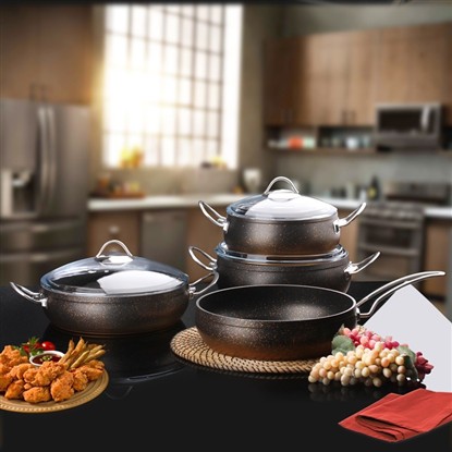 POLOSHEF NİL GRANİT 7 PARÇA GÜVEÇ TENCERE SETİ SİYAH NIS107SY resmi