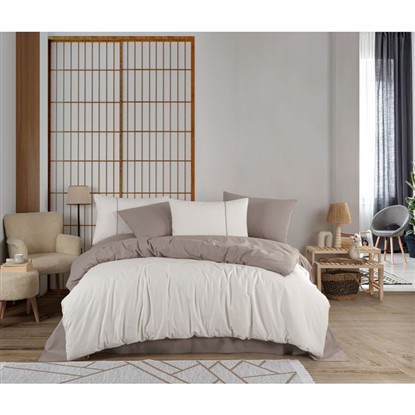 HOBBY POPLIN ÇİFT KİŞİLİK NEVRESİM TAKIMI (4 YASTIKLI) DIAMOND KREM-KAHVE resmi