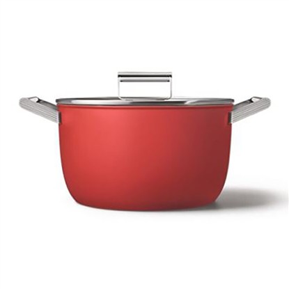 SMEG CKFC2611RDMSMEG COOKWARE 50S STYLE KIRMIZI TENCERE CAM KAPAKLI 26 CM resmi