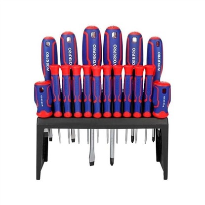 WORKPRO WP200506 18 PARÇA DUVAR ASKI APARATLI PROFESYONEL CR-V MANYETİK TORNAVİDA SETİ resmi