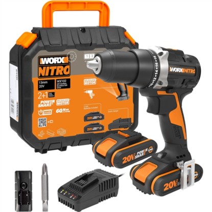 WORX WX102 20VOLT/2.0AH. LI-ION ÇİFT AKÜLÜ KÖMÜRSÜZ PROFESYONEL ŞARJLI MATKAP resmi
