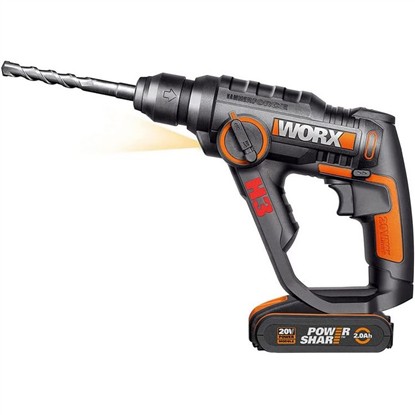 WORX WX390.1 20VOLT 2.0AH. LI-ION 1.2J PROFESYONEL SDS-PLUS PNÖMATİK ÇİFT AKÜLÜ ŞARJLI MATKAP + 8 ADET UÇ + MANDREN resmi