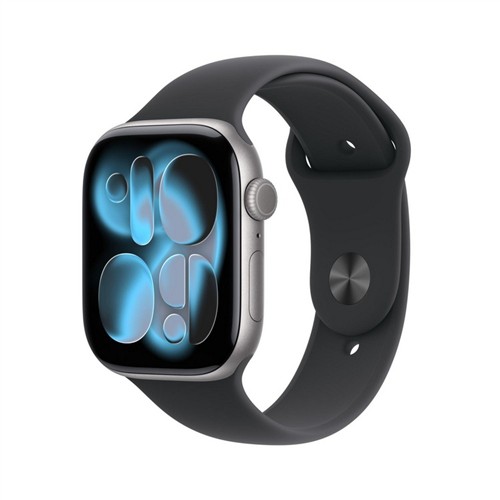 APPLE WATCH SERIES 11 GPS 42MM UZAY GRİSİ ALÜMİNYUM KASA VE SİYAH SPOR KORDON - M/L MEQX4TU/A resmi