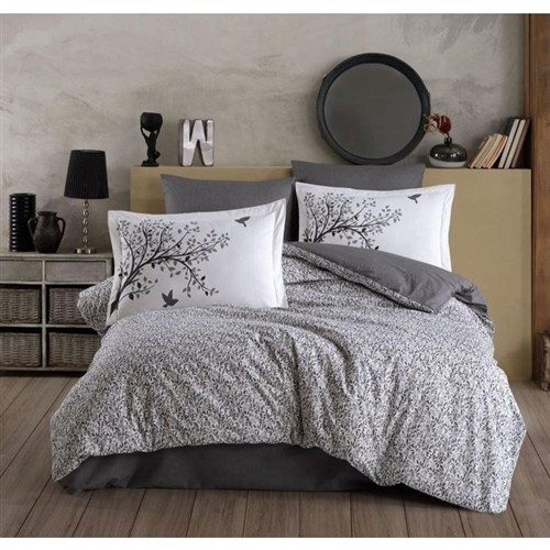 HOBBY ARİANNA GRİ - POPLİN ÇİFT KİŞİLİK NEVRESİM TAKIMI resmi