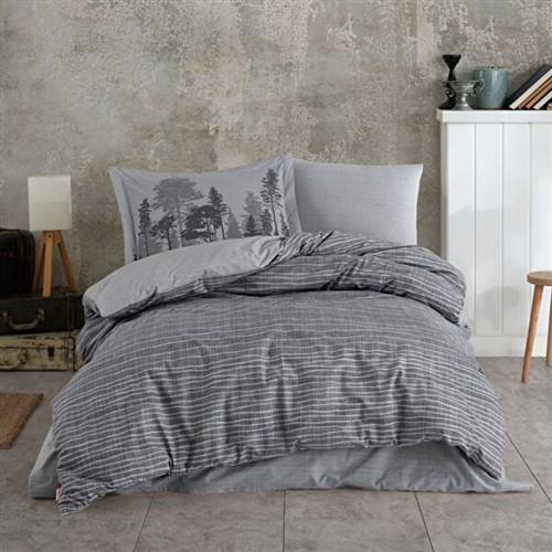 HOBBY TULLY GRİ - ÇİFT KİŞİLİK POPLİN KAPİTONE NEVRESİM TAKIMI resmi