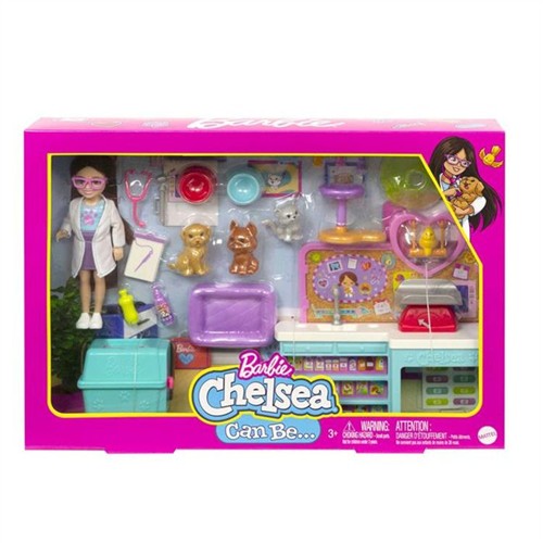 MATTEL MTL-HGT12 BARBIE CHELSEA MESLEKLERİ ÖĞRENİYOR VETERİNER OYUN SETİ resmi