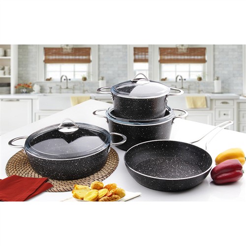 POLO CHEF GTS07SY GRANİT TENCERE TAVA 7 PARÇA SET resmi