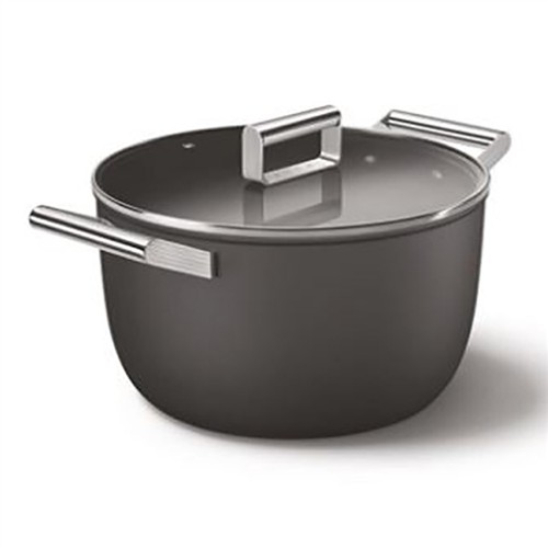 SMEG CKFC2611BLMSMEG COOKWARE 50S STYLE SİYAH TENCERE CAM KAPAKLI 26 CM resmi
